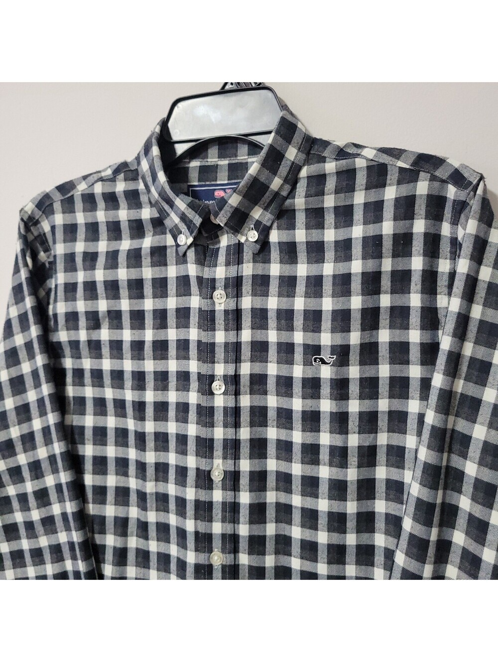Vineyard Vines Whale Shirt Mens XL Blue White Gingham Button Down Long Sleeve